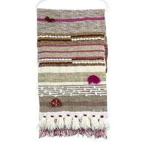 ALL ROADS Boho Table Runner Woven Fringe Tassel Neutral Pink Brown Cotton Blend